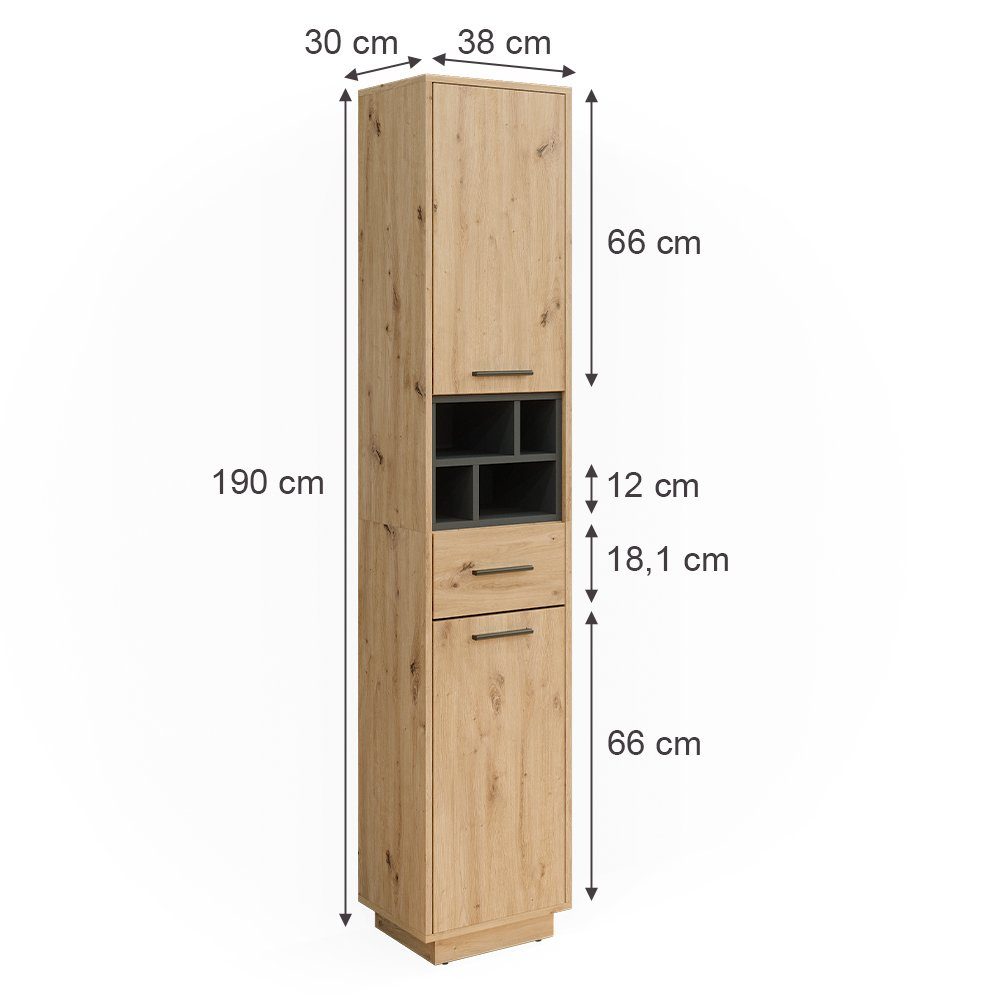 Vicco Hochschrank Beatrice, Artisan Eiche/Anthrazit/Anthrazit, 38 x 190 cm mit Türen... (1-St)