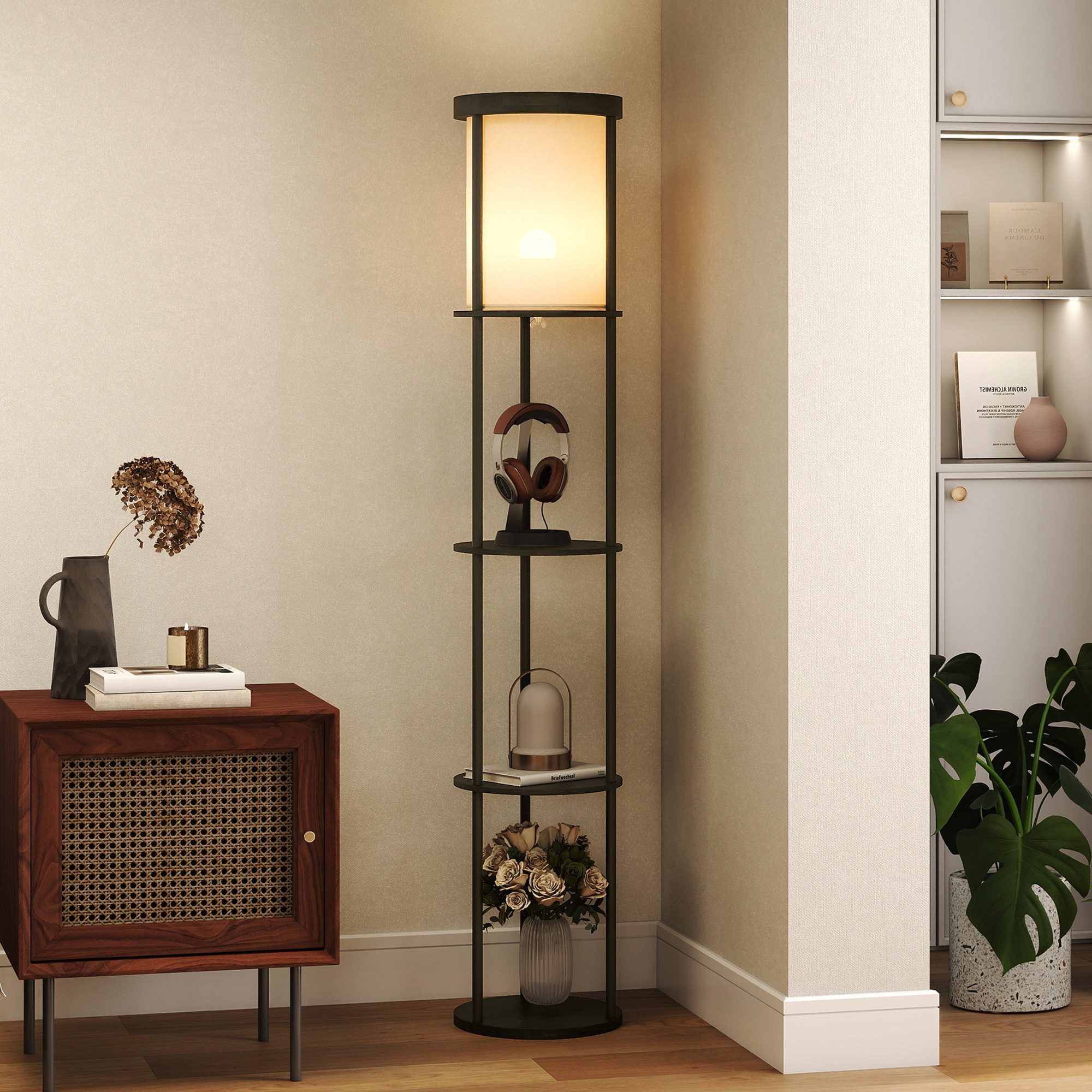 HOMCOM Stehlampe mit einer Fernbedienung und einem Fußschalter, Dimmfunktion, LED wechselbar, für Wohnzimmer Schlafzimmer, Schwarz