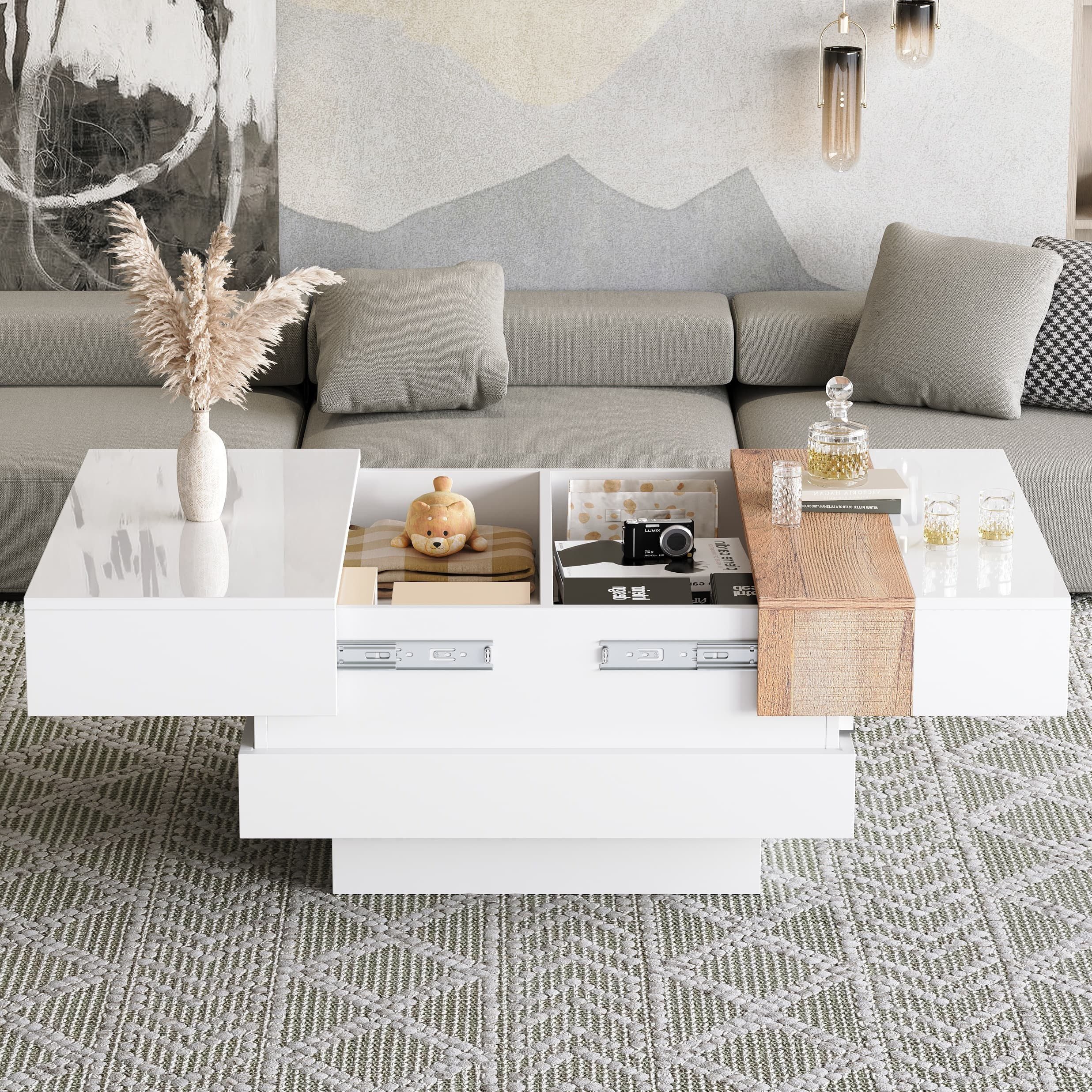 autolock Couchtisch Couchtisch Quadratischer hochglanz mit ausziehbarer Tis günstig online kaufen