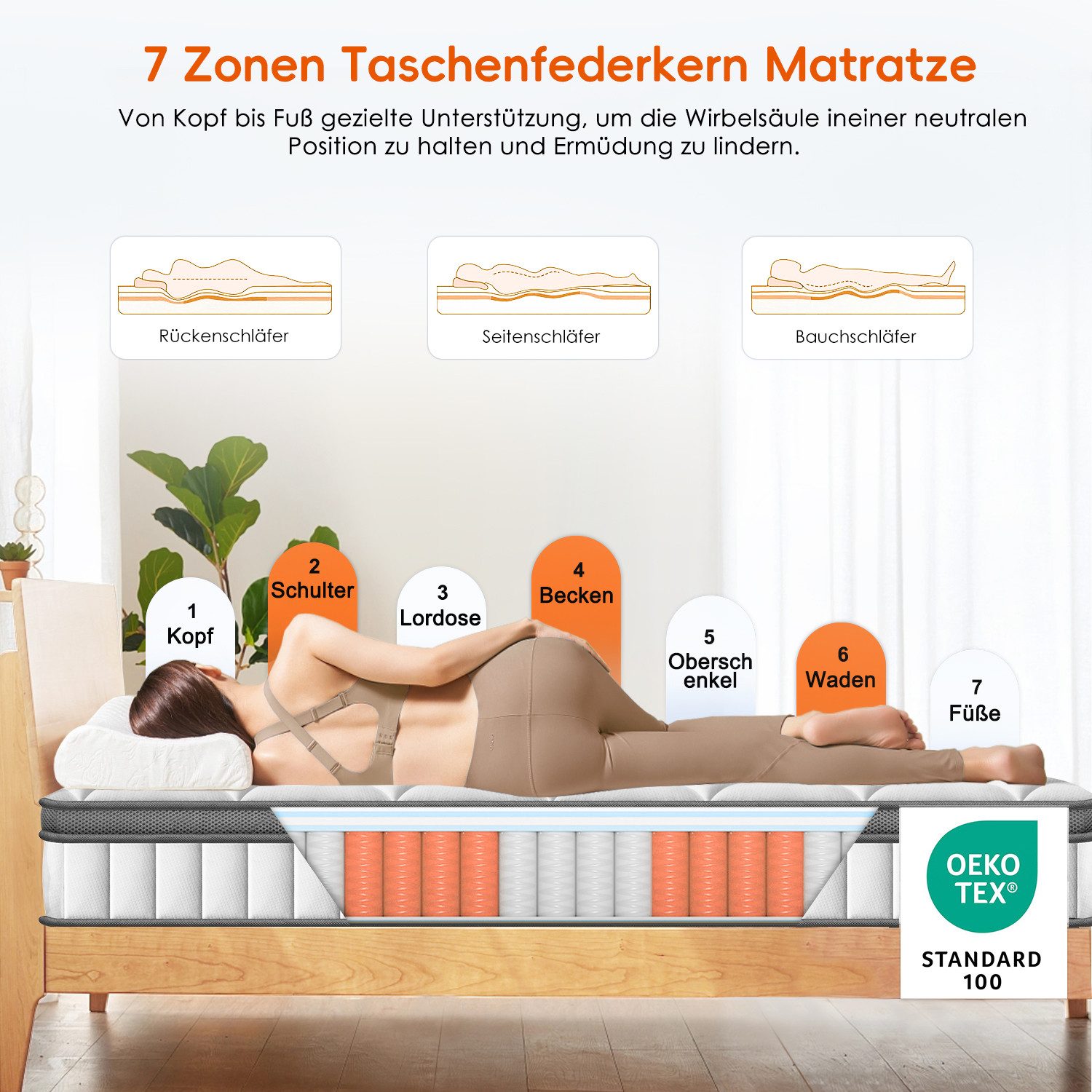 Taschenfederkernmatratze Matratze, 7 Zone Federkernmatratze Matratzen mit S günstig online kaufen