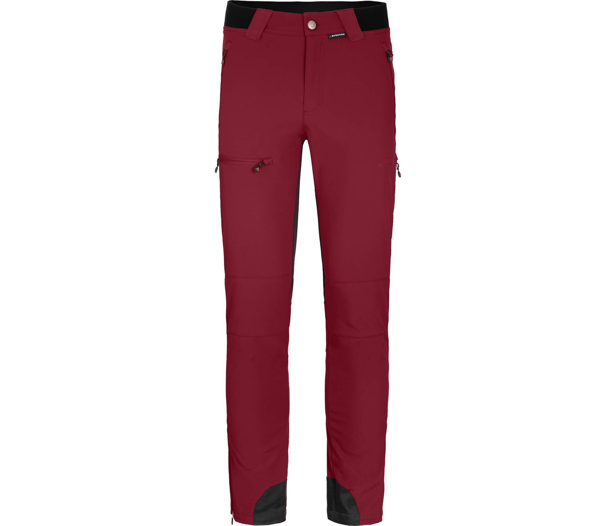 Bergson Outdoorhose LARVIK COMFORT (slim) Herren Winter Softshellhose, mit warmem Innenfleece und voll elastischem Gesäßeinsatz, Normalgrößen, dunkel rot