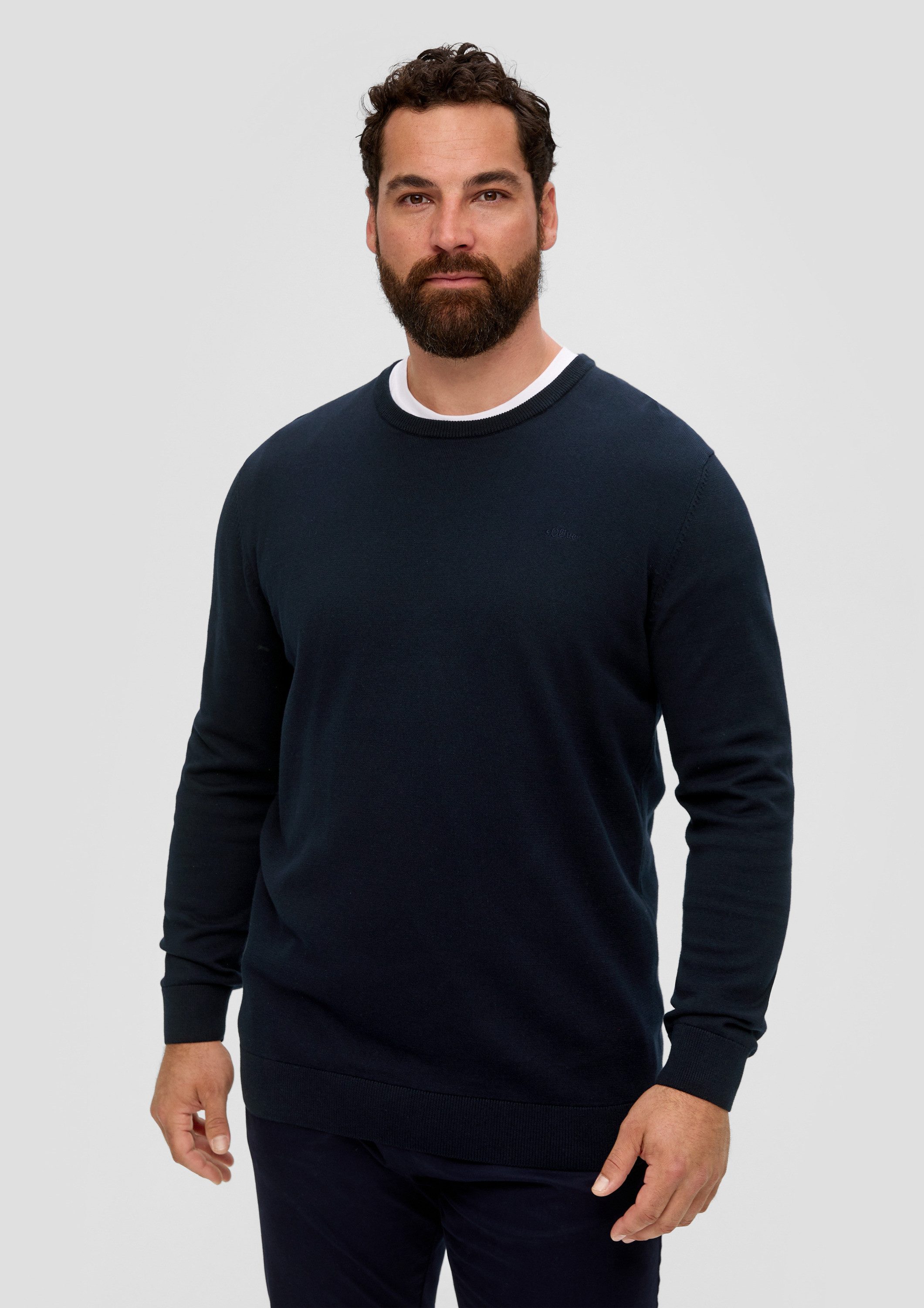 s.Oliver Longpullover Strickpullover Baumwollpullover mit Logo-Stickerei