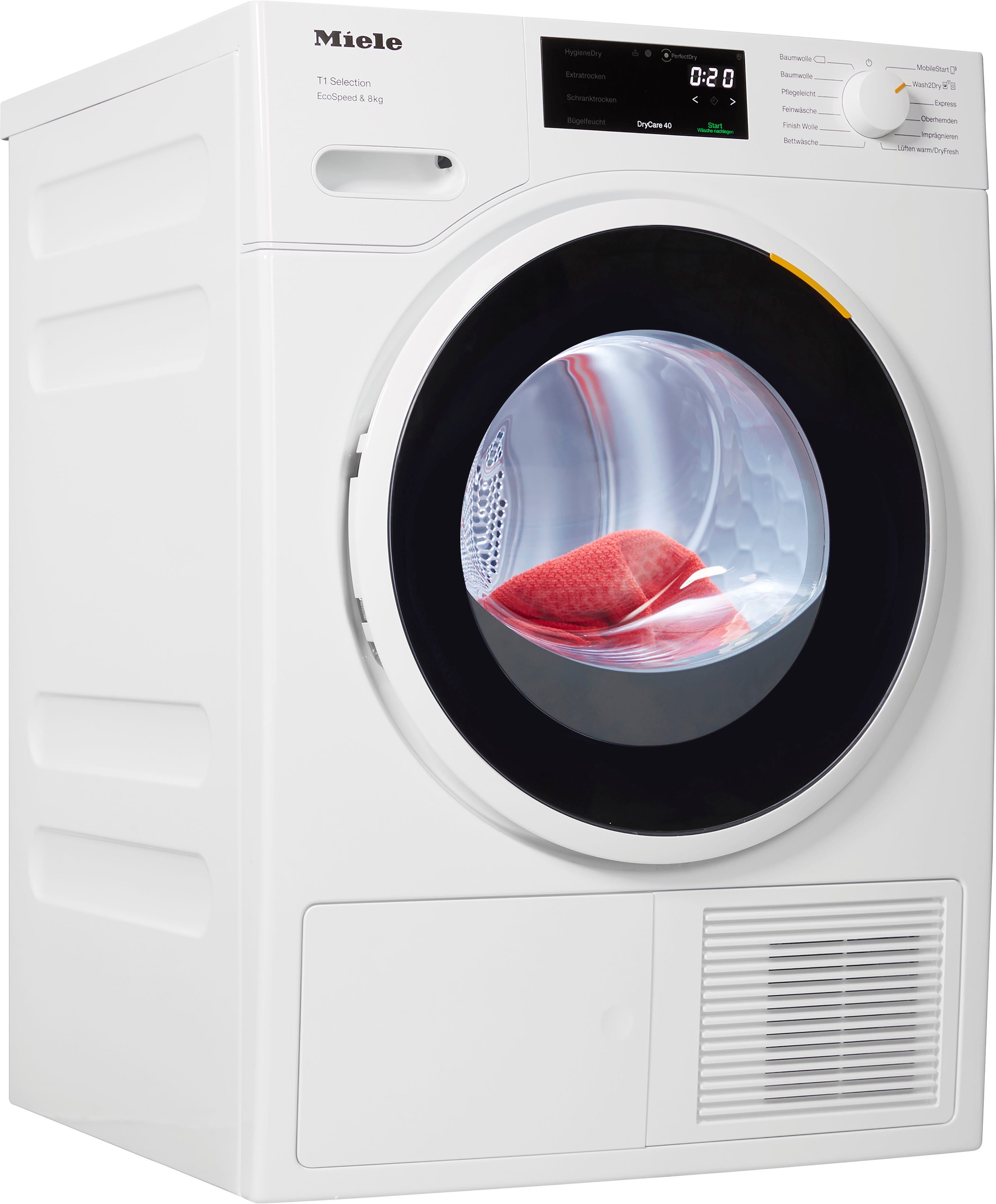 Miele Wärmepumpentrockner TSF763WP, 8 kg, DryCare40 trocknet fast alle Textilien die bei 40 °C waschbar sind | Wärmepumpentrockner