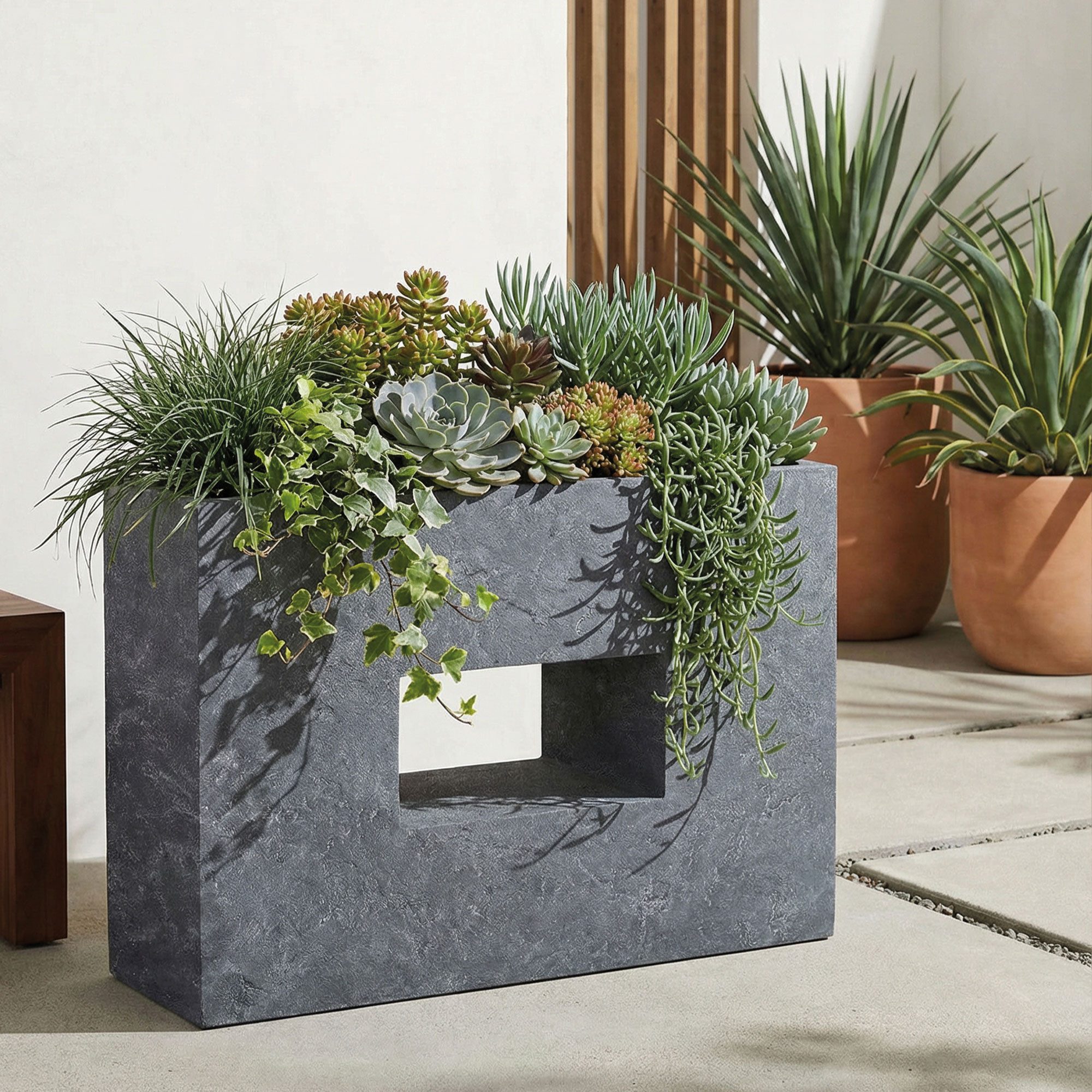 Pflanzwerk® Hochbeet Pflanzkübel VISTA - (Lava Anthrazit) - 52cm x 75cm x 27cm, Fiberglas - Handgefertigt - Rechteckig - Frostbeständig