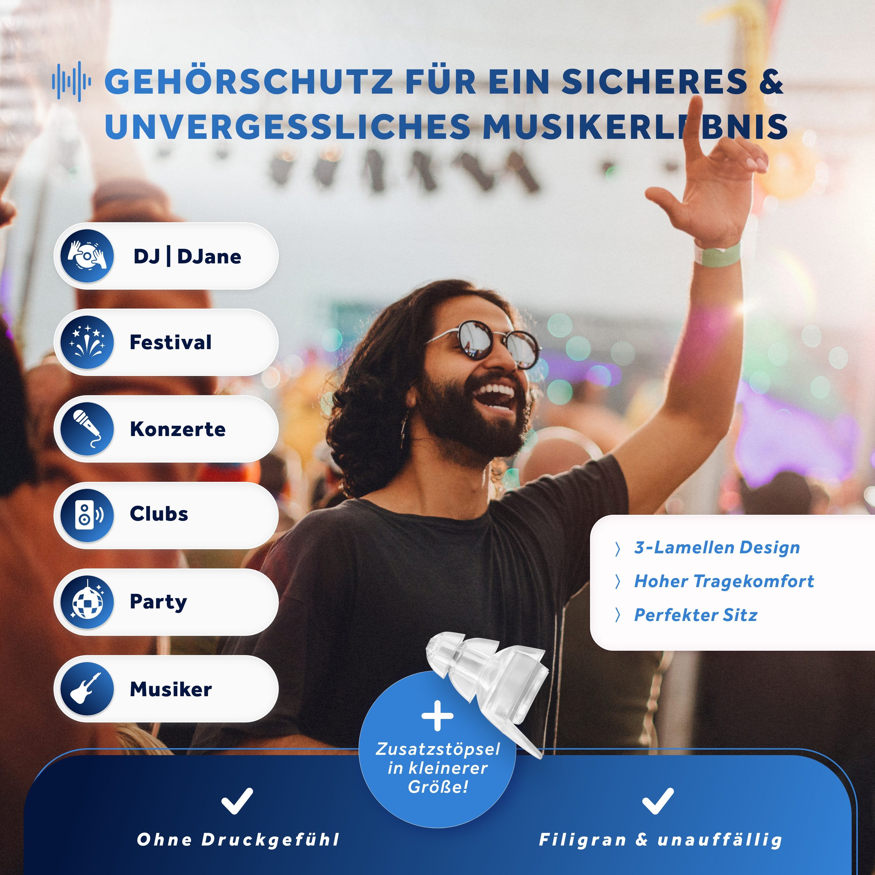 Schallwerk Gehörschutzstöpsel SCHALLWERK ® Music+ Gehörschutz Ohrstöpsel dämpft Lärm