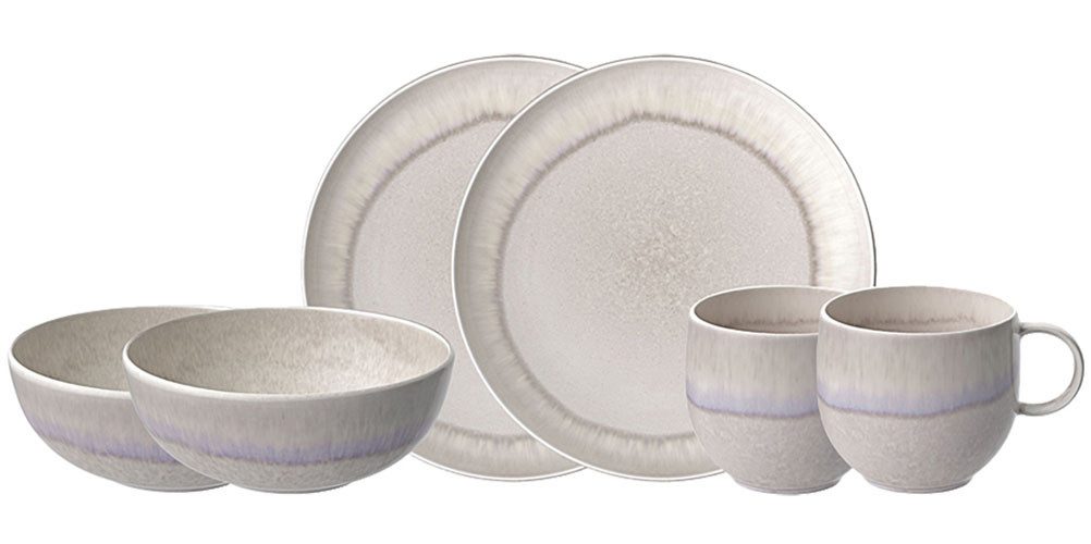 like. by Villeroy & Boch Frühstücks-Geschirrset Perlemor Sand (6-tlg), 2 Personen, Fine China-Porzellan, Made in Germany, Fine China Porzellan