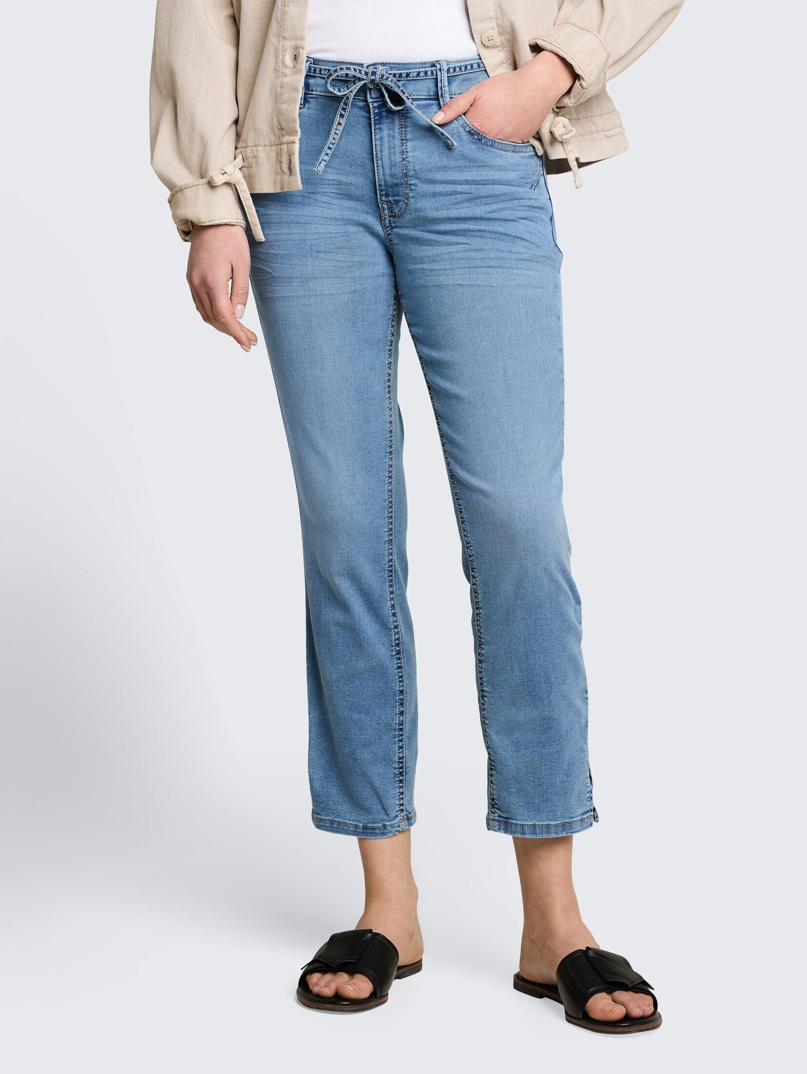 TOM TAILOR Slim-fit-Jeans Jeanshosen TTLENE SLIM CROPPED Stretch Jeans mit Bindegürtel