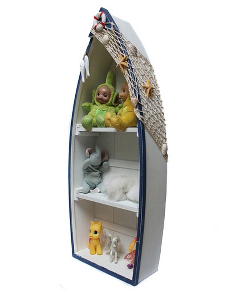 Yudu Deko-Wandregal Rega Boot Form Schiff Bootregal Fischernetz Muscheln Maritime Deko – Bild 2 von 4