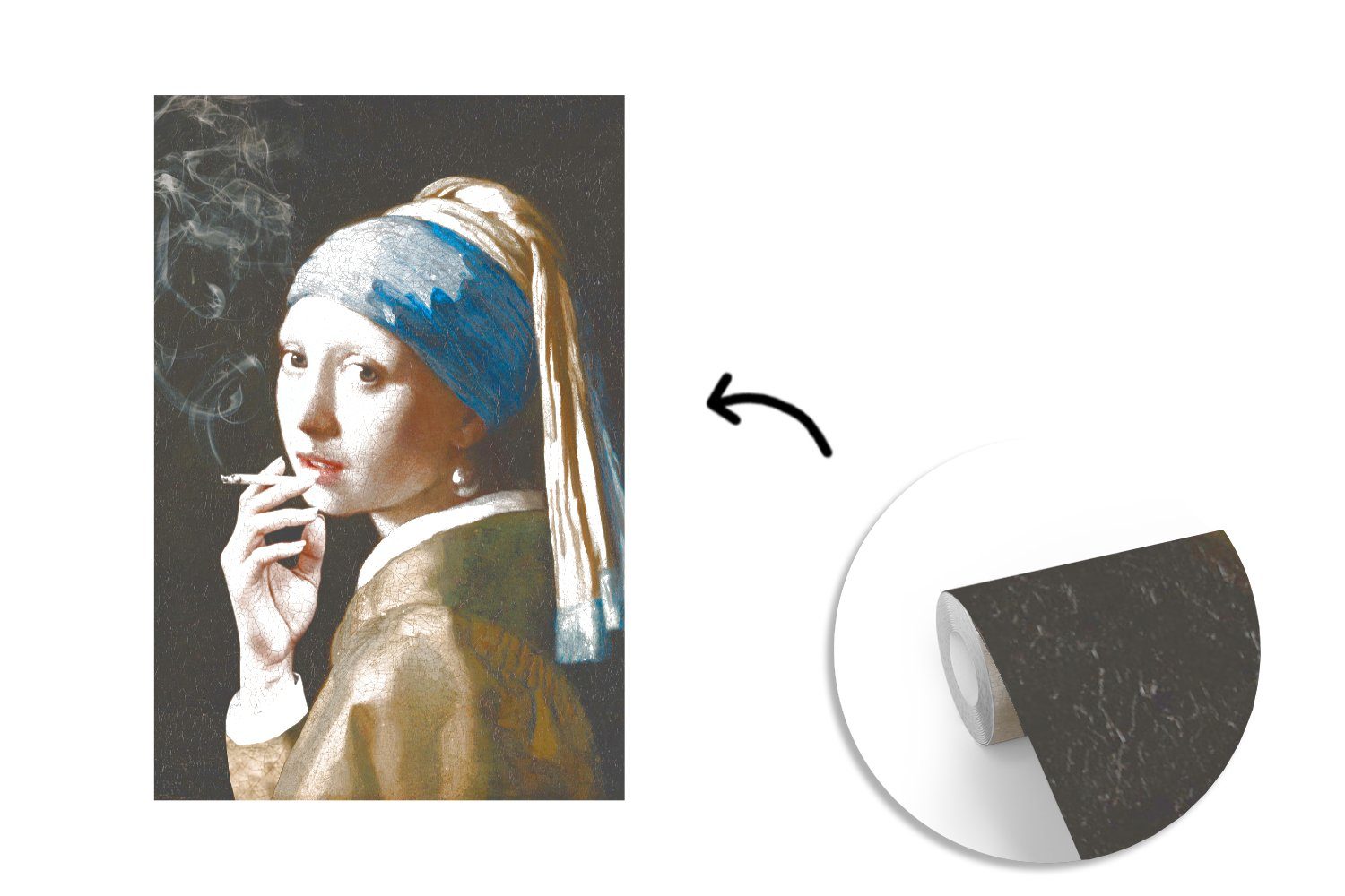 für - mit Wandtapete Fototapete Mädchen Vermeer bedruckt, Wohnzimmer, Montagefertig Matt, Tapete MuchoWow - Vinyl Zigaretten, Perlenohrring St), Johannes (3