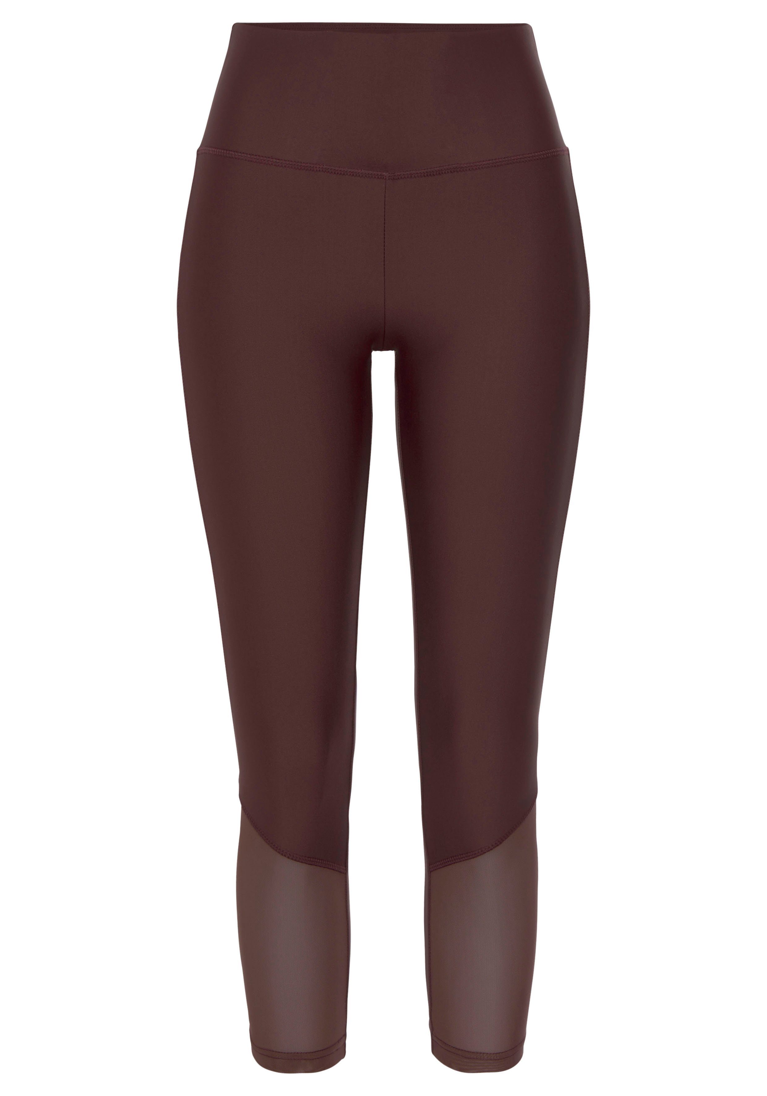 Netzeinsätzen ACTIVE (1-tlg) 7/8-Leggings LASCANA braun mit