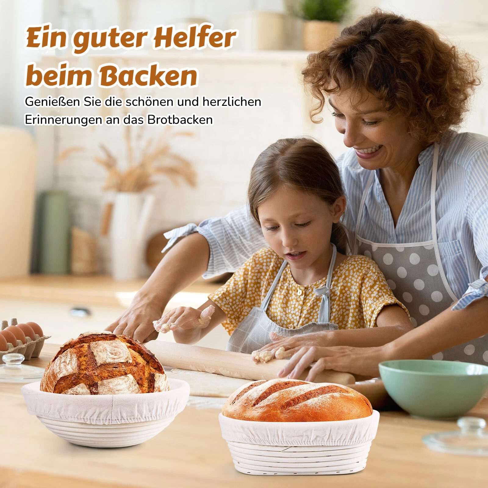 BlingBin Gärkorb 10-teiliges Gärkörbchen für Brotteig, Sauerteig-Starter-Set mit Liner, (10er Set 10-tlg), Brot Backen Werkzeuge, Sauerteig Brot Backen Zubehör für Anfänger
