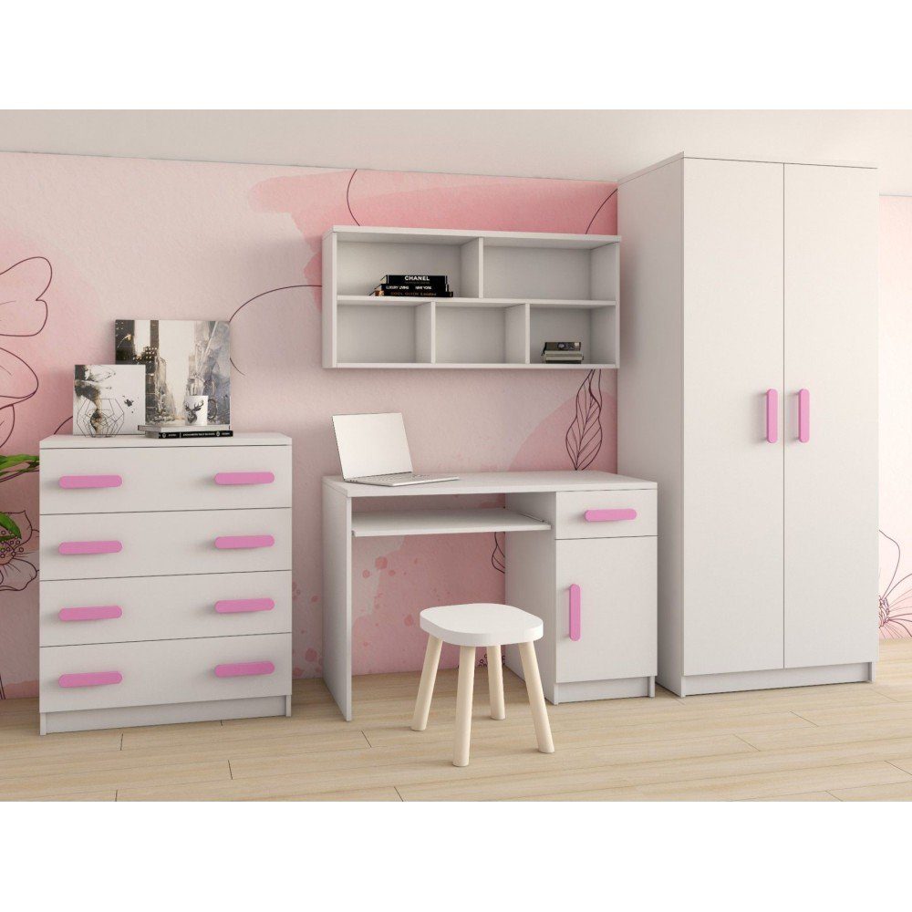 für Home Polini Kinderz Kinderkleiderschrank 80x193x50cm weiß-rosa | Schwebetürenschrank 2-türig Kleiderschrank weiß-rosa