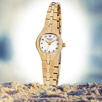 Regent Quarzuhr Regent Damen-Armbanduhr gold Analog F-308, (Analoguhr), Damen Armbanduhr eckig, klein (ca. 18x23mm), Edelstahl, ionenplattiert