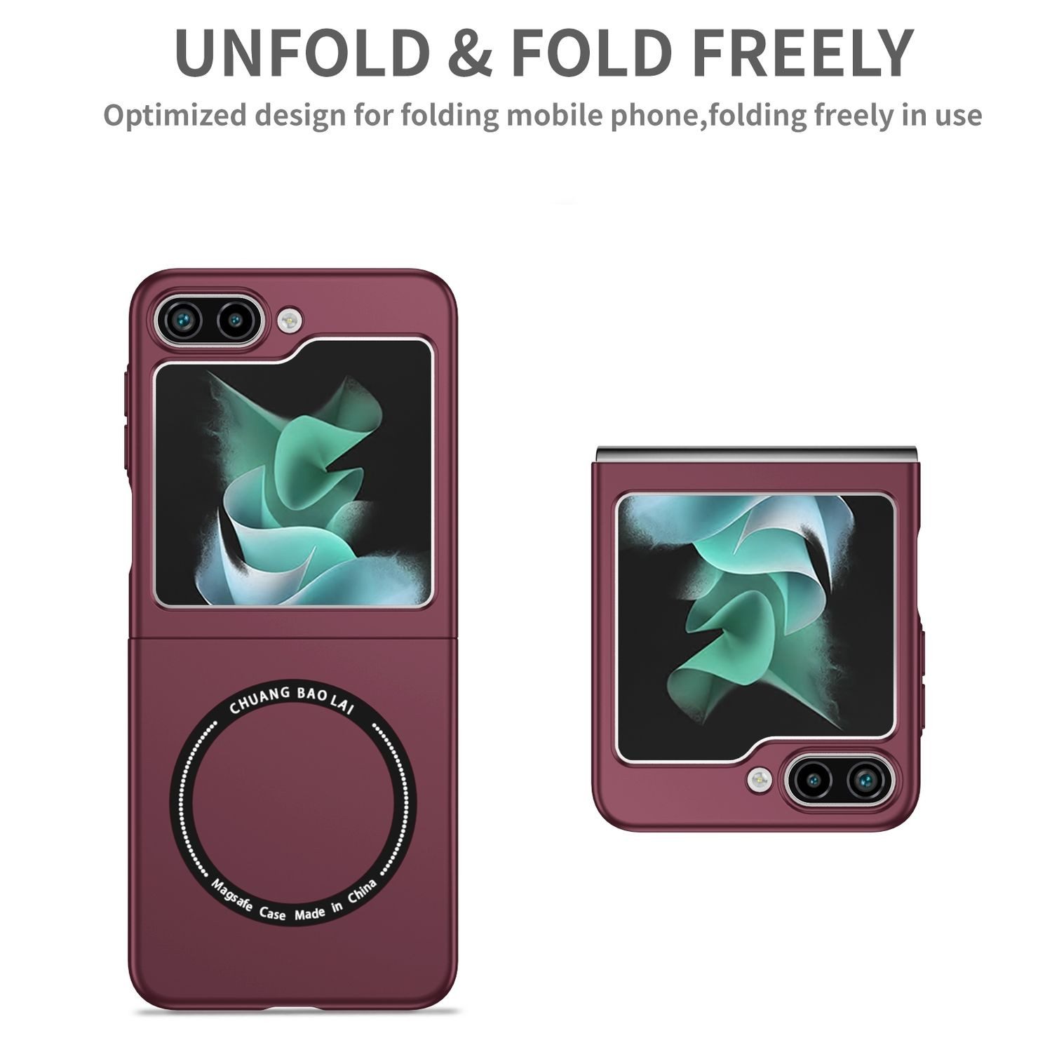 Wigento Handyhülle Für Samsung Galaxy Z Flip6 Magnet Magsafe Handy Schutz Hülle Weinrot, MagSafe faltbare Schutzhülle