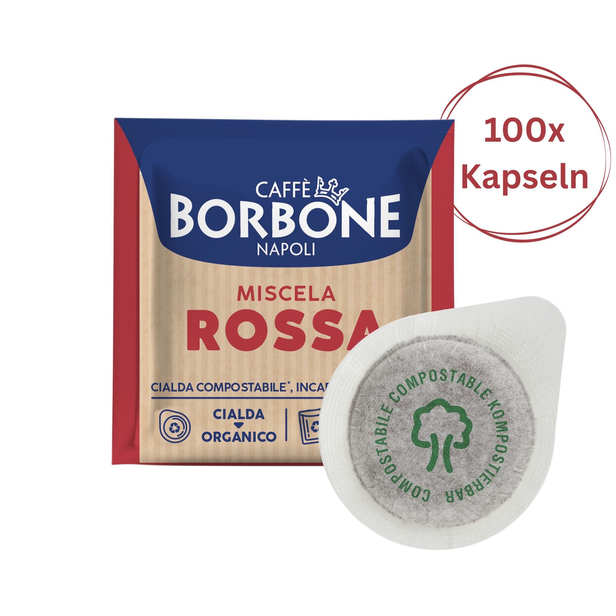 Caffè Borbone Kaffee Caffè Borbone Kompostierbare Kaffeepads Rote Kaffeemischung - 100 Pads, 1 x (Kompatibel mit ESE System Papier Pads 44 mm)