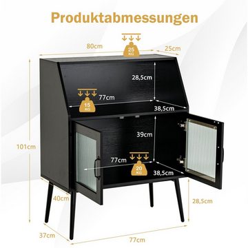 COSTWAY Küchenbuffet Küchenschrank mit Glastüren & Fach, schwarz, 80x40x101cm