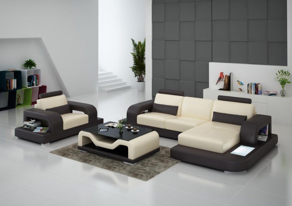 JVmoebel Ecksofa, Ledersofa Couch Wohnlandschaft Eck + 1Sitzer Garnitur Design Modern