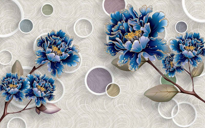 Papermoon Fototapete Muster mit Blumen blau