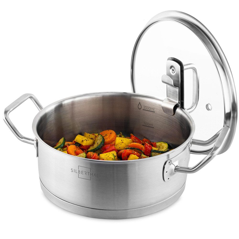 SILBERTHAL Kochtopf Topf 20cm 2.5L mit Deckel, Edelstahl (Einzeln, 1-tlg), spülmaschinenfest, rostfrei, induktionsgeeignet
