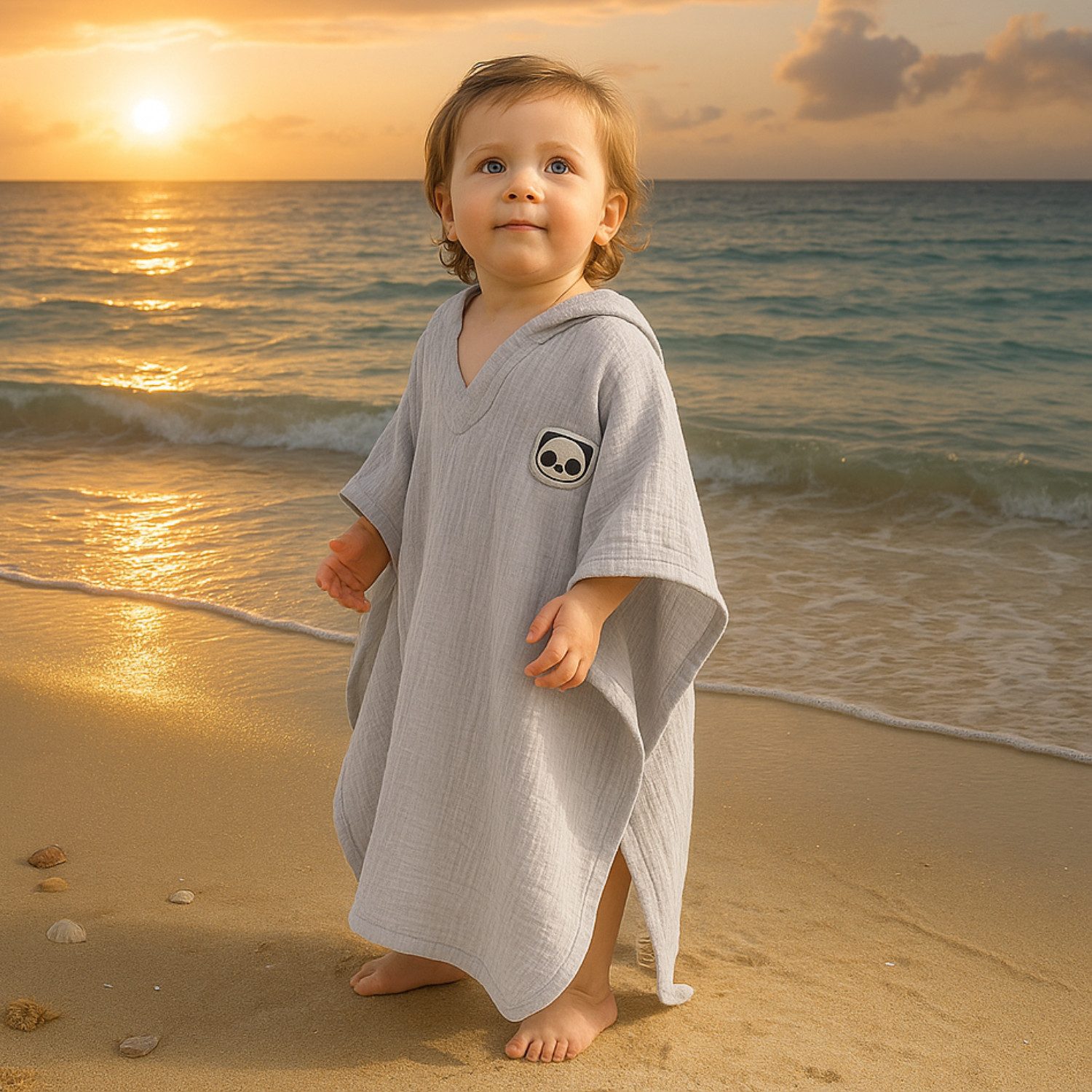 Alavya Home® Badeponcho Premium Unisex Bademantel Baby & Kinder, 100% Bio-Baumwolle, 60 x 60 Poncho, Badehandtuch mit süße Kapuze mit Öhrchen, 100% musselin Bio-Baumwolle - OEKO TEX Standard 100