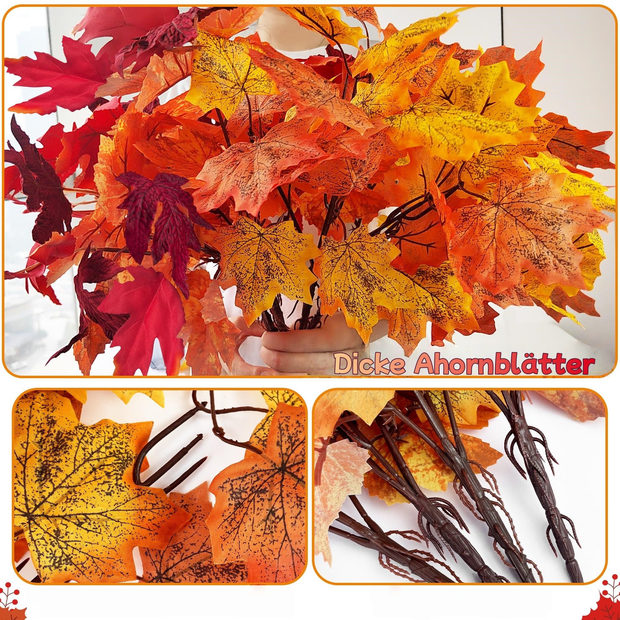 Kunstblumenstrauß 4 Bündel Künstliche Herbststrauß Ahorn Blätter Zweige Herbstzweige, Bomiclss, Kunstpflanzen Herbst für Erntedankfest Halloween Deko Herbstdeko – Bild 3 von 5