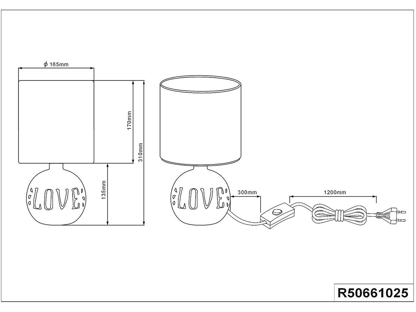 LED Grau-Braun-LOVE Tischleuchte, 31cm LED Warmweiß, für stylisch-e Fensterlampe Design-er Fensterbank Nachttisch Höhe wechselbar, meineWunschleuchte