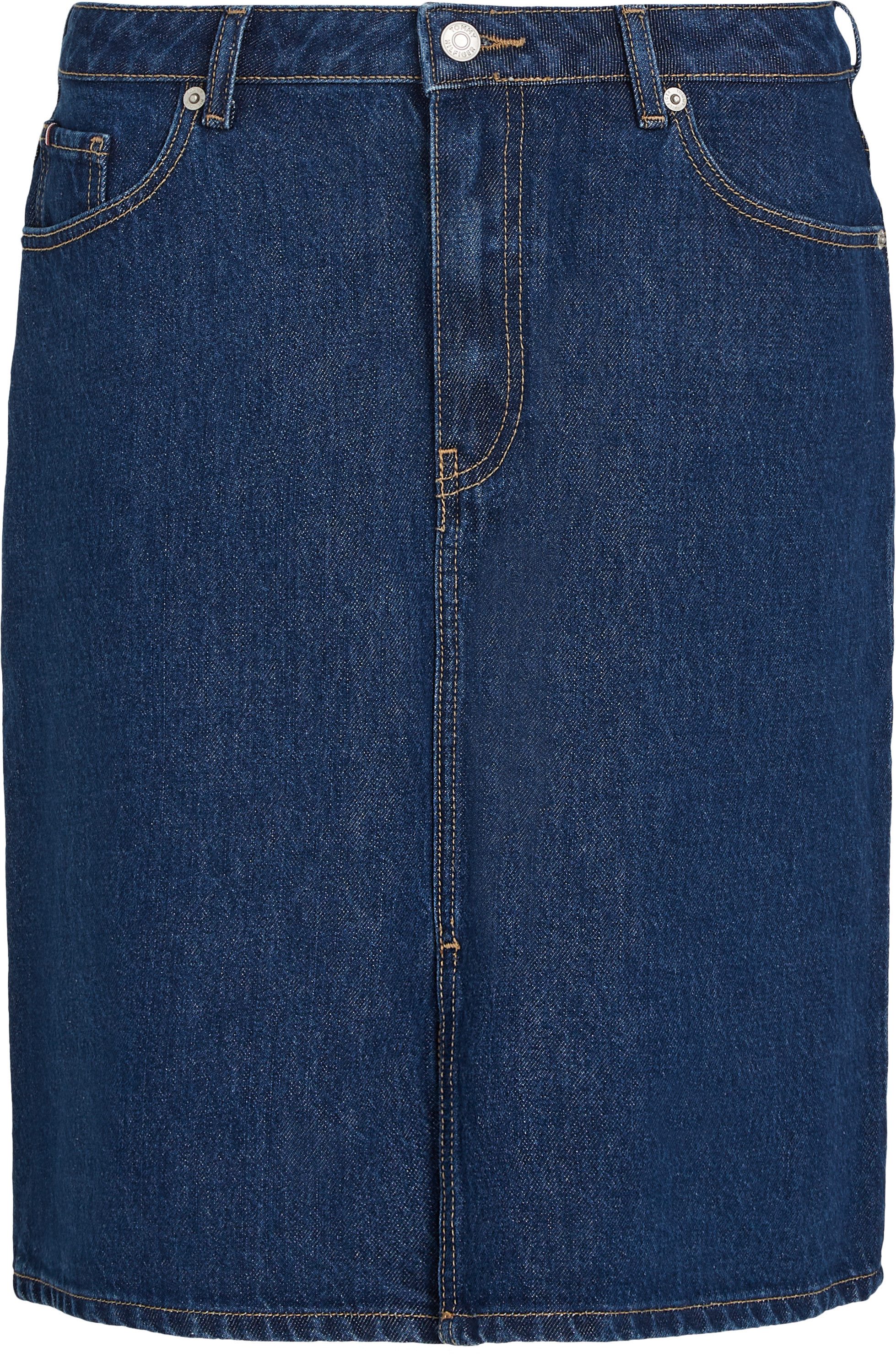 Tommy Hilfiger Jeansrock DNM KNEE STRAIGHT SKIRT RW ACE mit Schlitz vorne, mit Nieten