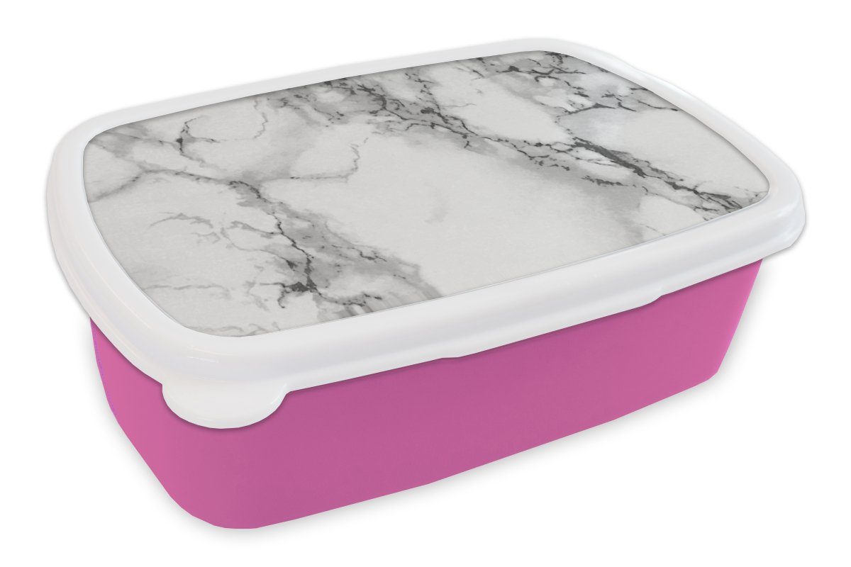 MuchoWow Lunchbox Marmor - Stein - Weiß - Grau - Schwarz - Marmoroptik, Kunststoff, (2-tlg), Brotbox für Erwachsene, Brotdose Kinder, Snackbox, Mädchen, Kunststoff rosa