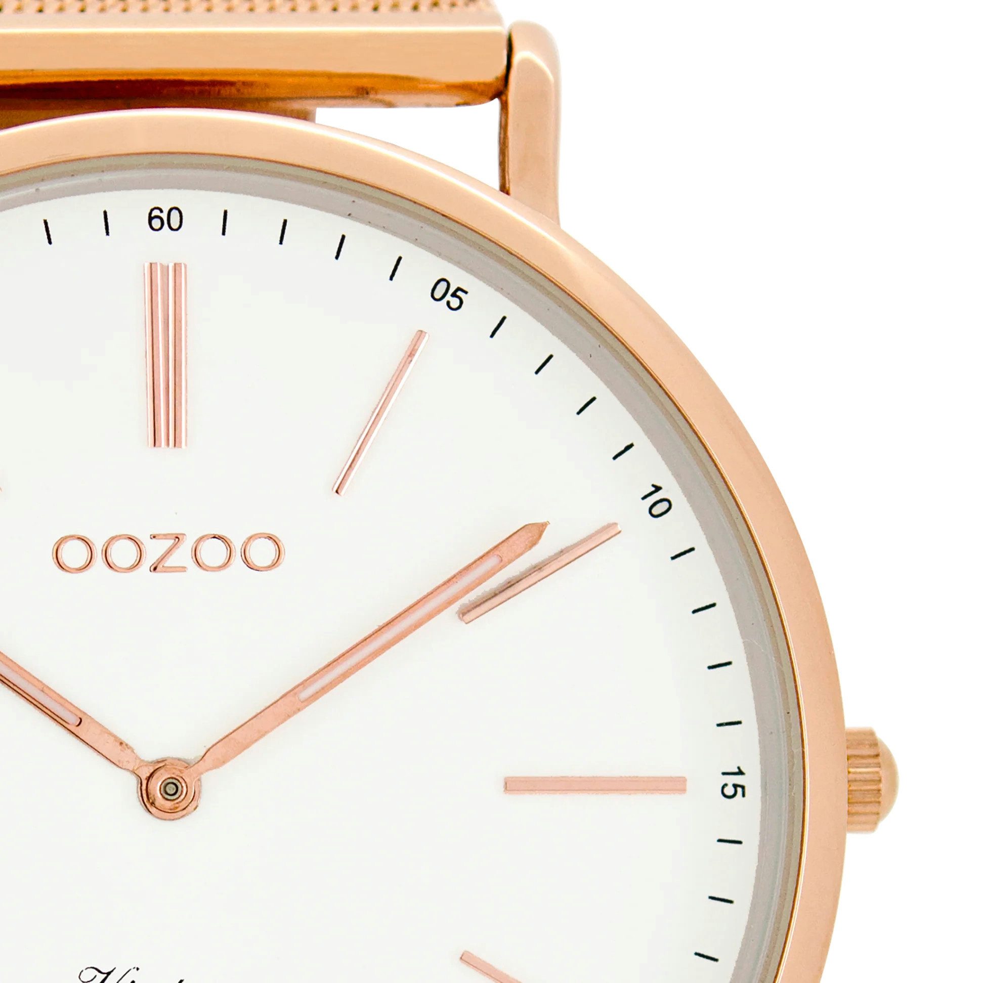OOZOO Quarzuhr Vintage Herrenuhr C8177 – Roségoldenes Gehäuse und Meshband, 44 mm C8177