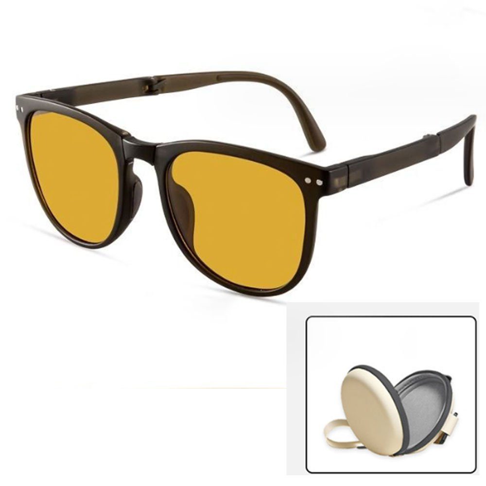 AUzzO~ Sonnenbrille Polarisiert Retro Vintage Outdoor UV-Schutz mit Brillenetui Modelle für Männer und Frauen Zusammenklappbar Gelb