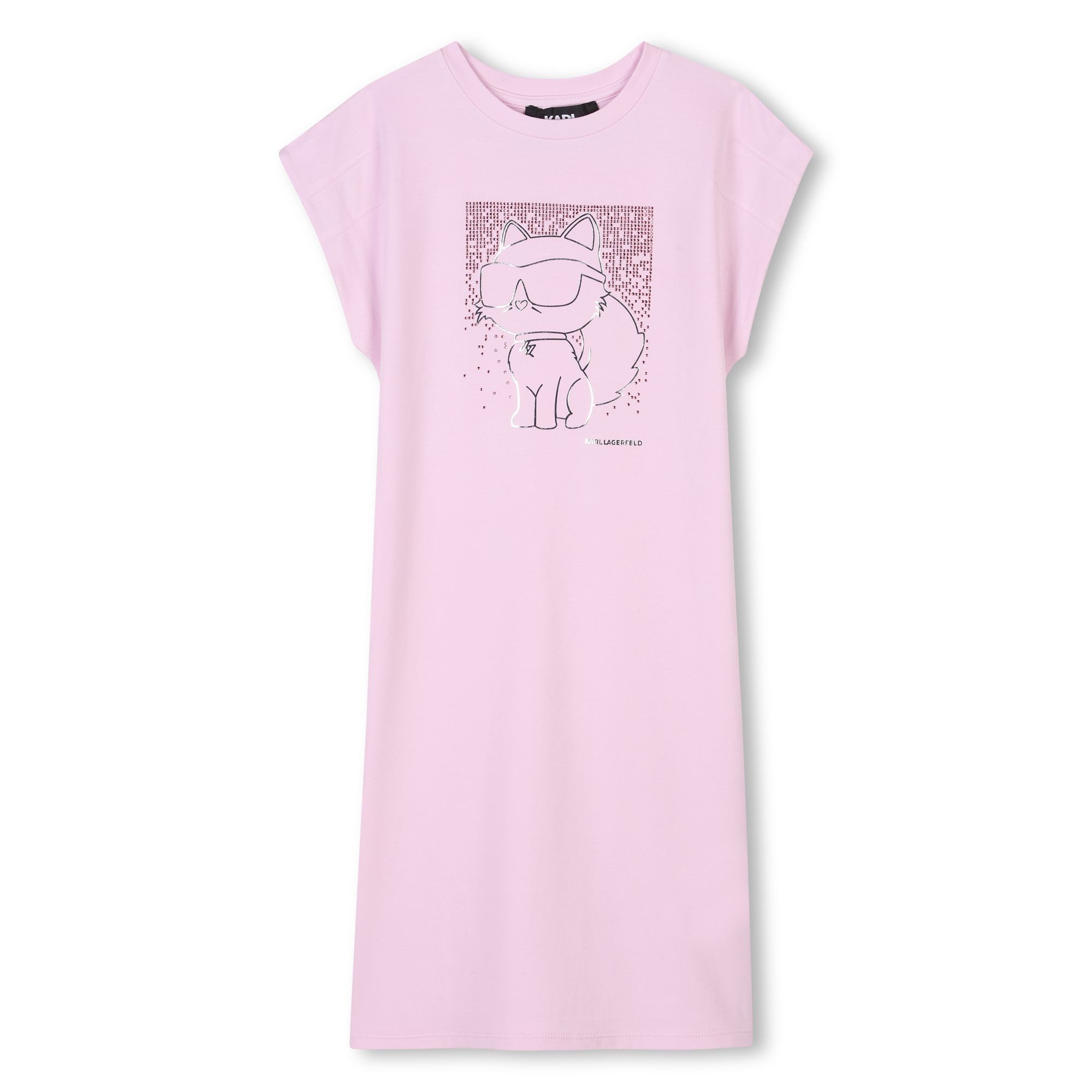 KARL LAGERFELD Shirtkleid KARL LAGERFELD KIDS T-Shirt-Kleid Choupette in rosa mit Strasssteinen