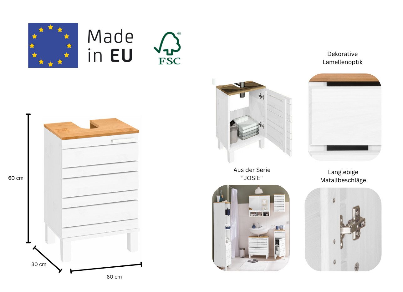 Home affaire Waschbeckenunterschrank JOSIE Breite 40 cm, aus Massivholz, Metallgriff, 1 Tür