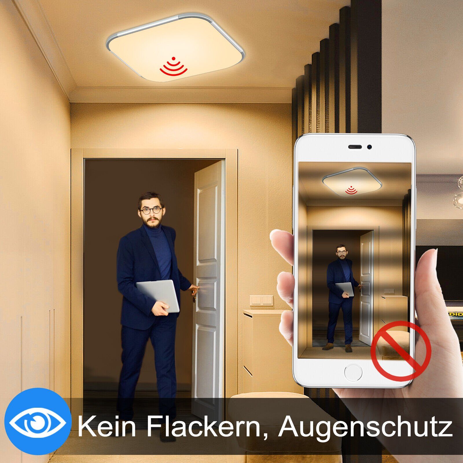 integriert, Badezimmer für fest mit Sensor Deckenlampe, 30 Balkon 5cm, 30 24W Flurlampe Warmweiß LED Deckenleuchte LED LED x Garage LETGOSPT x Bewegungsmelder, Deckenleuchte Radar Küche