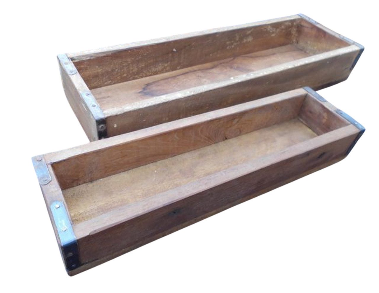 Dekotablett Holzboxen Holzkisten Set 2 Stück. Massives Hartholz Eisenbeschläge