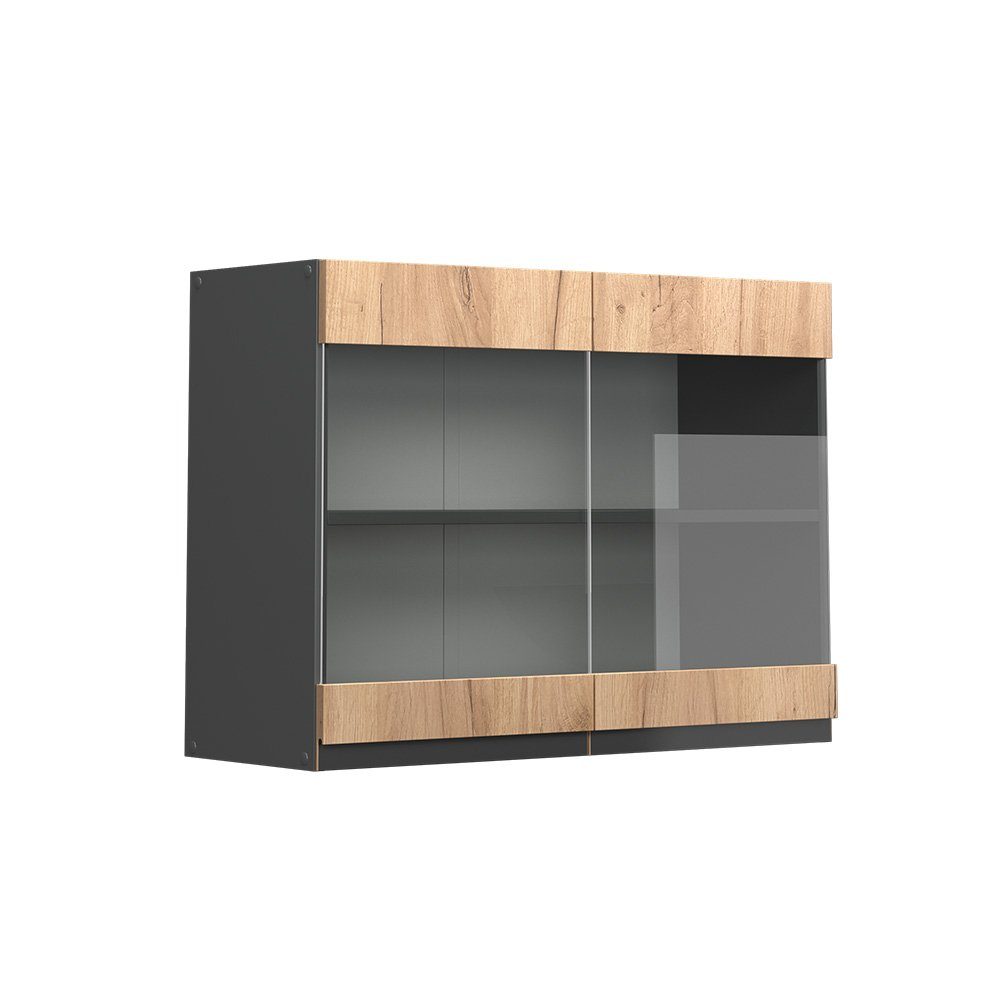 Vicco Glashängeschrank Hängeschrank J-Shape 80 cm Anthrazit/Goldkraft