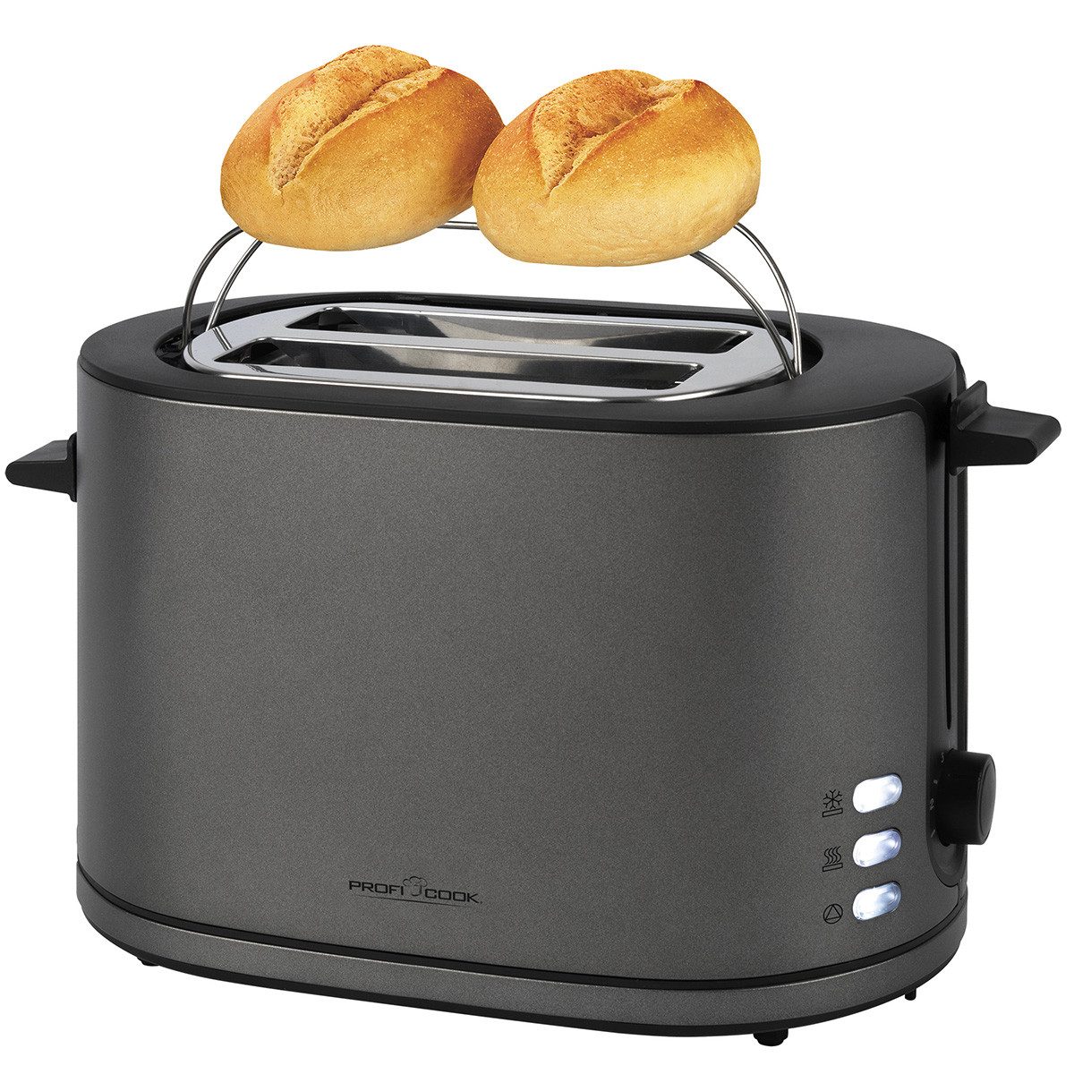 ProfiCook Toaster PC-TA 1291, Toaster 2 Scheiben mit Brötchenaufsatz, 900W