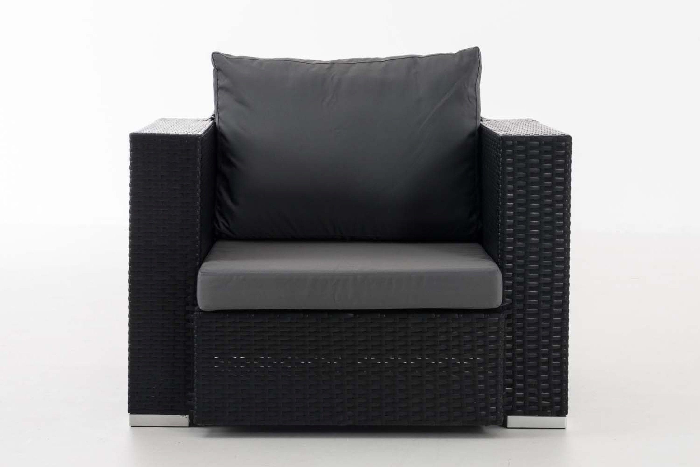 TPFGarden Gartensessel Toscana - Rattansessel für Garten, Balkon, Terrasse - Farbe: schwarz (Hochwertiger und stabiler Gartensessel aus handgefertigtem Polyrattan, 1-St., Outdoor-Sessel mit pulverbeschichtetem Aluminumgestell), Balkonstuhl, Terrasssenstuhl - Maße (TxBxH): 85 x 90 x 68cm