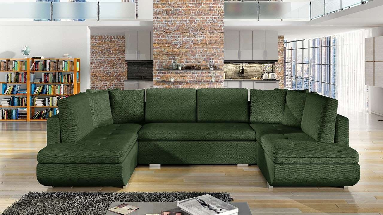 MKS MÖBEL Ecksofa TARGEN U, im modernen Stil für das Wohnzimmer, gesteppter Sitzfläche Grün Malmo | Grün Malmo