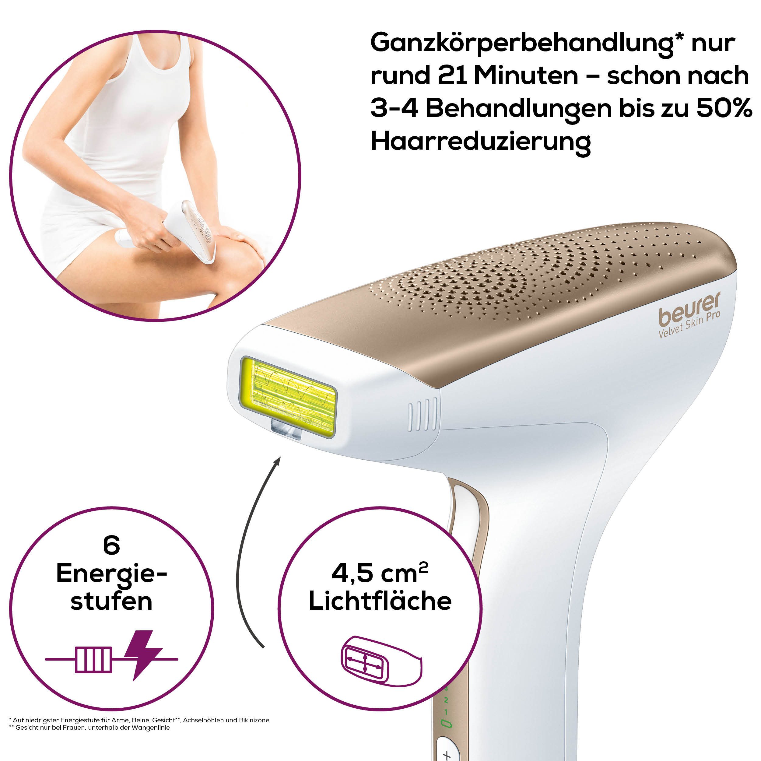 BEURER IPL-Haarentferner IPL 8500 für langanhaltende Haarentfernung durch Lichttechnologie, 300000 Lichtimpulse, Kraftvolles Akkugerät für eine flexible, kabellose Anwendung goldfarben|weiß