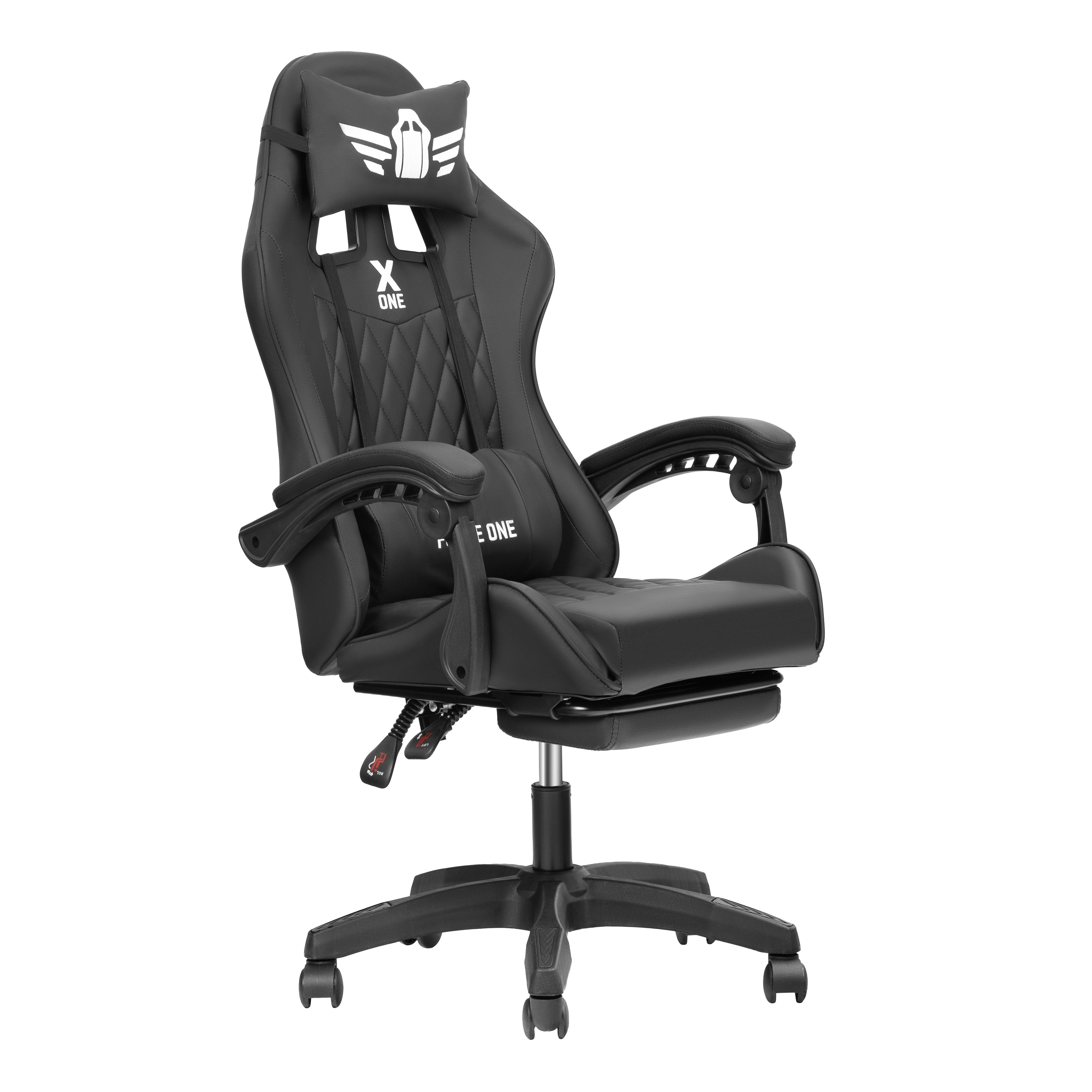 FORCE ONE Gaming-Stuhl X ONE Drehstuhl aus Kunstleder Race Stuhl mit Verstellung, mit Massagefunktion, Fußstütze, Lendenkissen, Nackenkissen