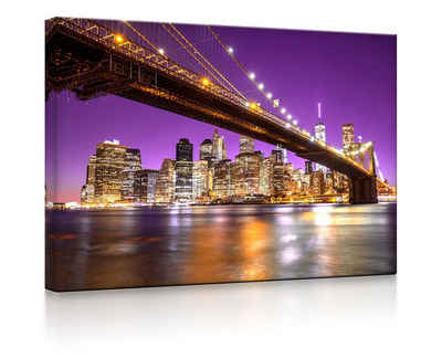 lightbox-multicolor LED-Bild Skyline von Manhattan mit Brooklyn Bridge fully lighted / 60x40cm, Leuchtbild mit Fernbedienung