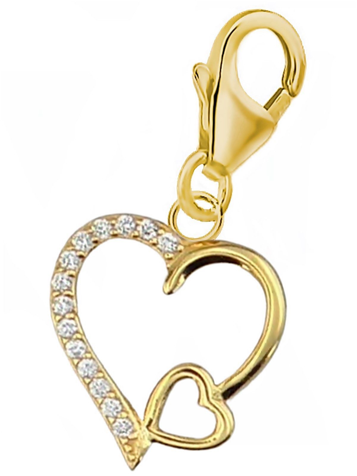 Goldene Hufeisen Charm Herz Liebesbotschafter funkelnder Anhänger für jeden Anlass, 16892, 925 Sterling Silber vergoldet Silberschmuck für Armband, mit Zirkonia