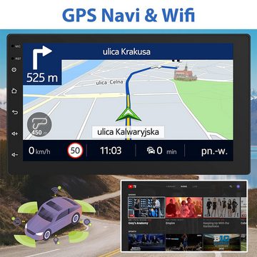 Hikity 1 DIN 7 Zoll Touchscreen mit GPS Navi Mirror Link Rückfahrkamera Autoradio (USB Digital Media Receiver, iOS/Android, WiFi, FM RDS)