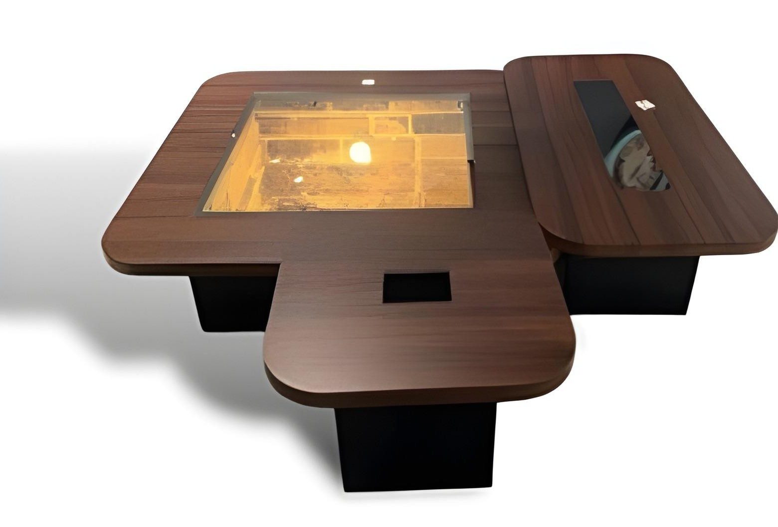 Xlmoebel Satztisch XLMOEBEL Wohnzimmertisch Set aus dunklem Holz mit LED-Beleuchtung (Satztisch, 3-teilig), Made in Europa