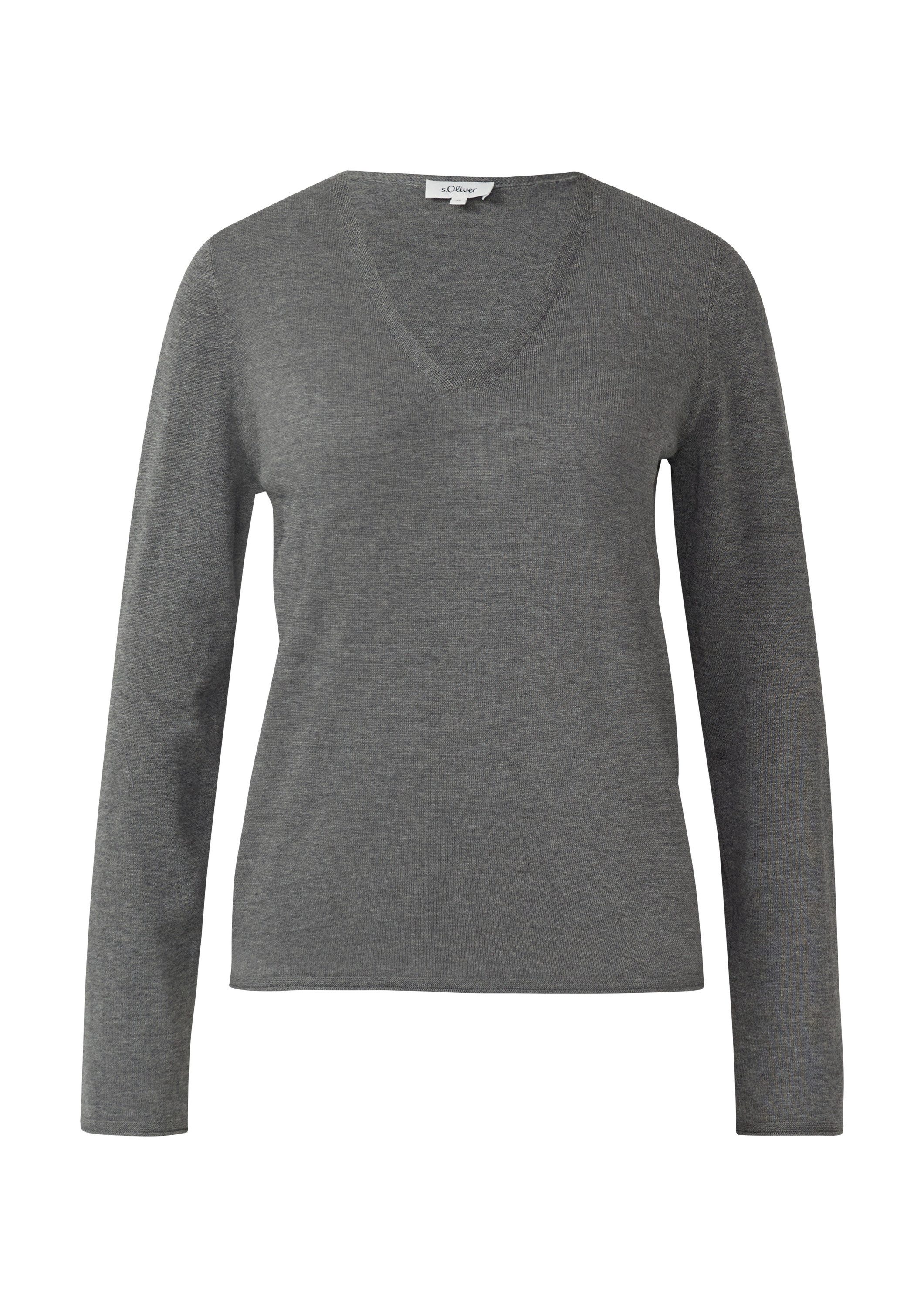 s.Oliver Longpullover Strickpullover Feinstrickpullover mit V-Ausschnitt und Rollkante am Saum