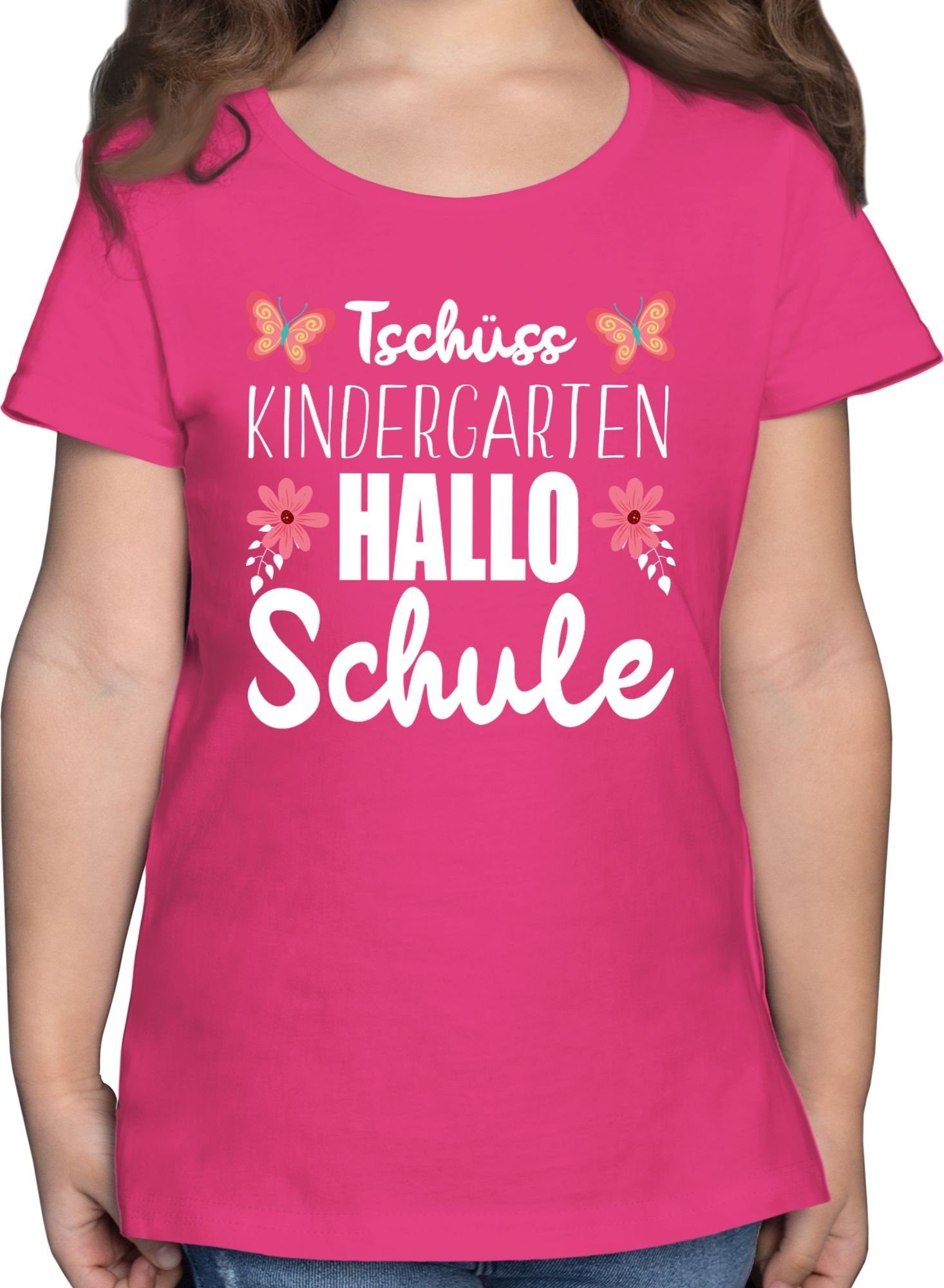 Tschüss Hallo Schule Shirtracer T-Shirt Einschulung Fuchsia 1 Mädchen Kindergarten