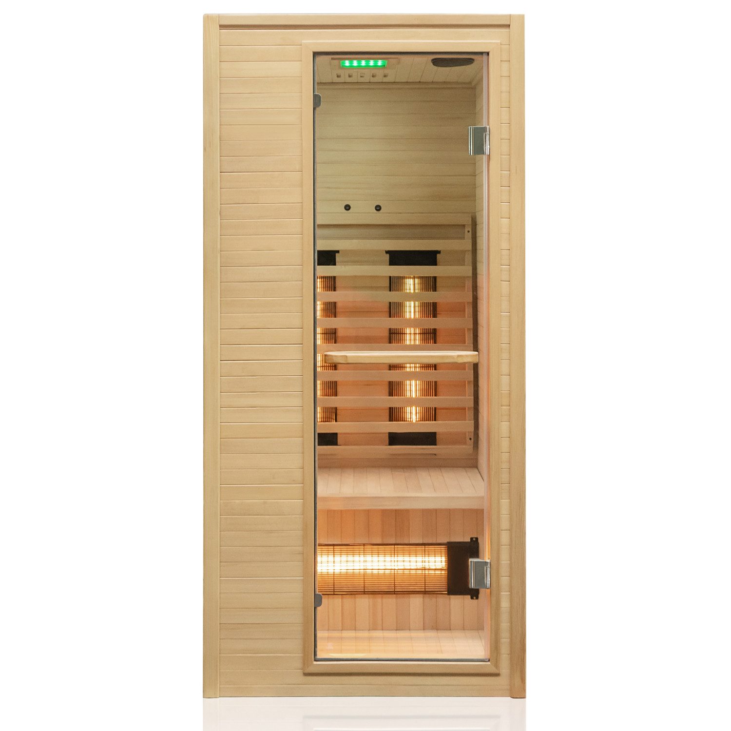 Dewello Infrarotkabine CALGARY Vollspektrumstrahler, 90x90, einzeln steuerbar, Sauna aus Hemlock-Tannenholz, leichter Aufbau dank Stecksystem