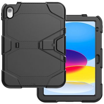 Wigento Tablet-Hülle Für Apple iPad 10.9 2022 10 Gen. aufstellbare Outdoor Hybrid Schwarz Tablet Tasche Etuis