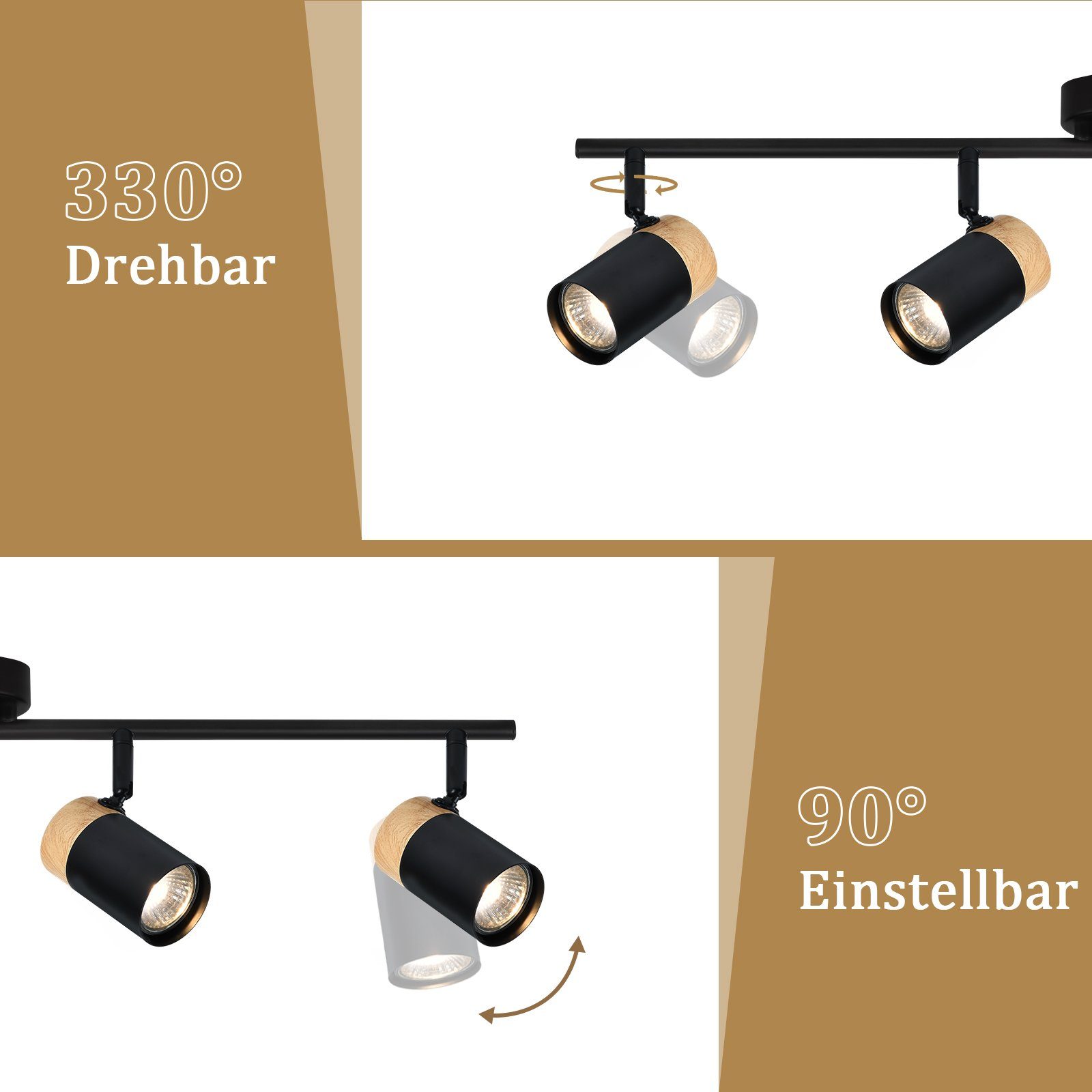 Nettlife Deckenstrahler Schwarz 1/2/3/4 Flammig Holz günstig online kaufen