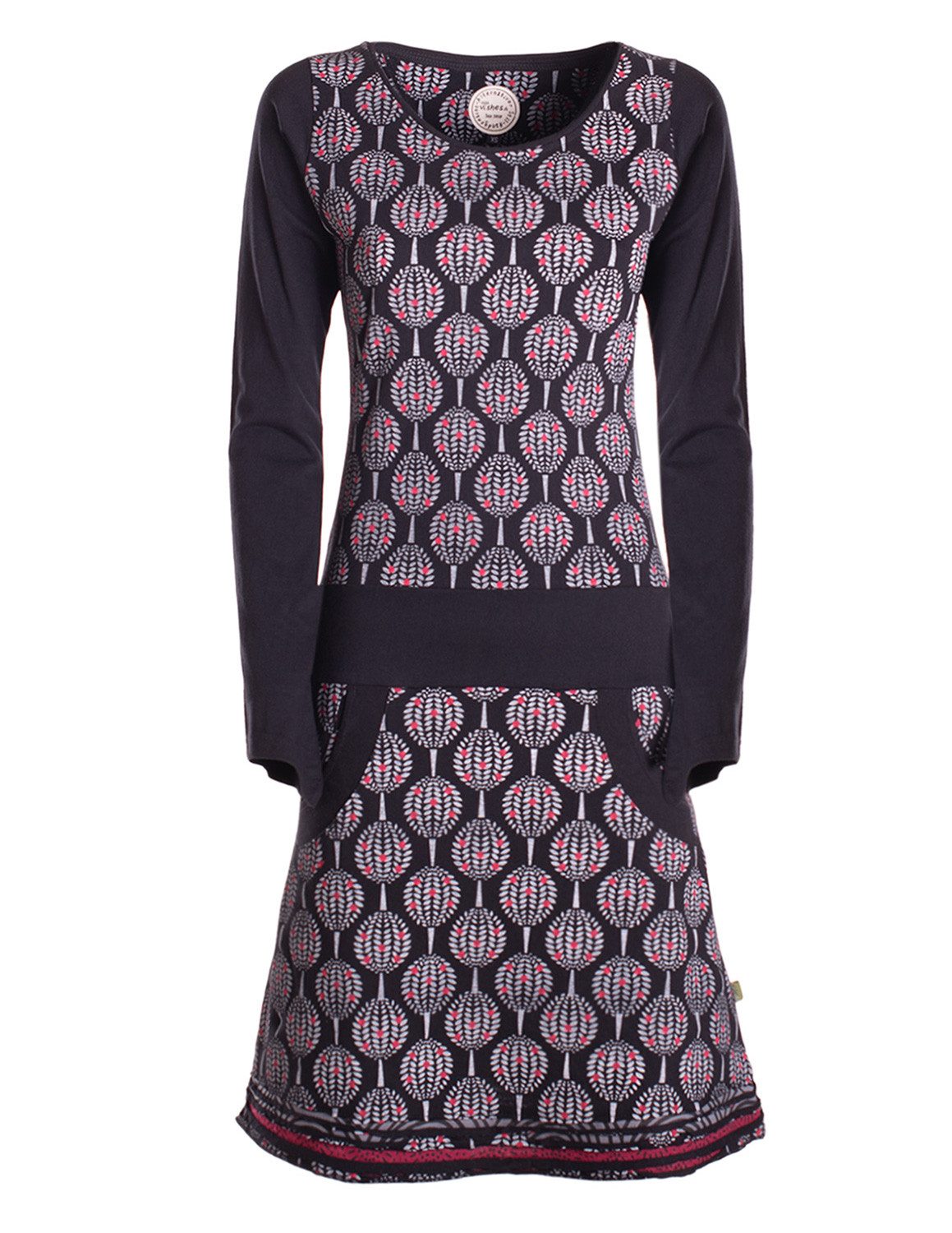 Vishes Jerseykleid Damen knielanges Kleid Baumwolle geometrisch A-Linie mit Taschen Alternative Bekleidung, Ethno, Hippie, Retro Style